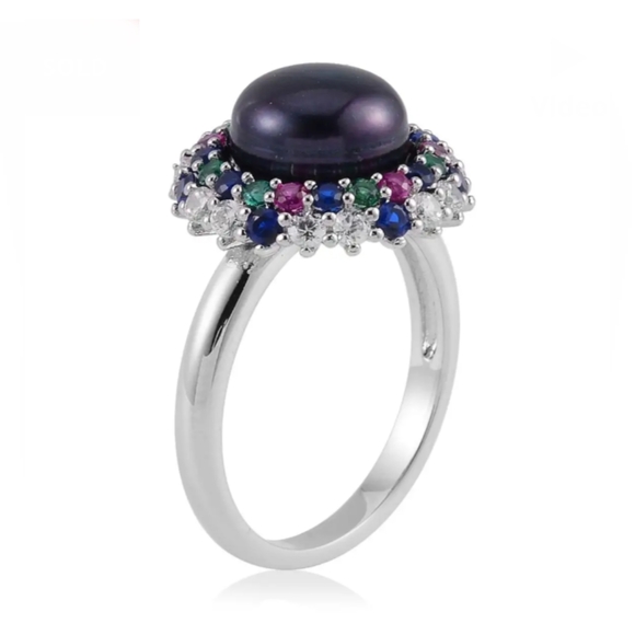 Gorgeous peacock pearl & simulated gems ring, Sz.6 - Picture 3 of 5